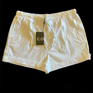 COZY White linen blend sustainable stretchy drawstring shorts Size XXL NWT